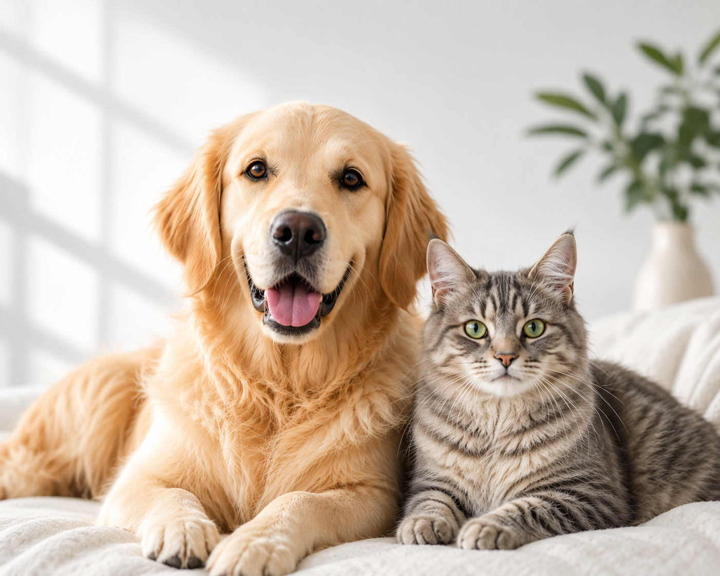 Golden retriever and cat